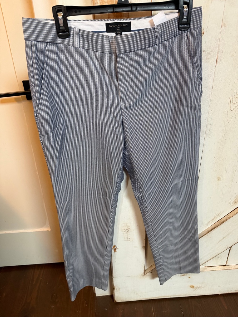 Banana Republic Navy and White Pinstripe Trousers